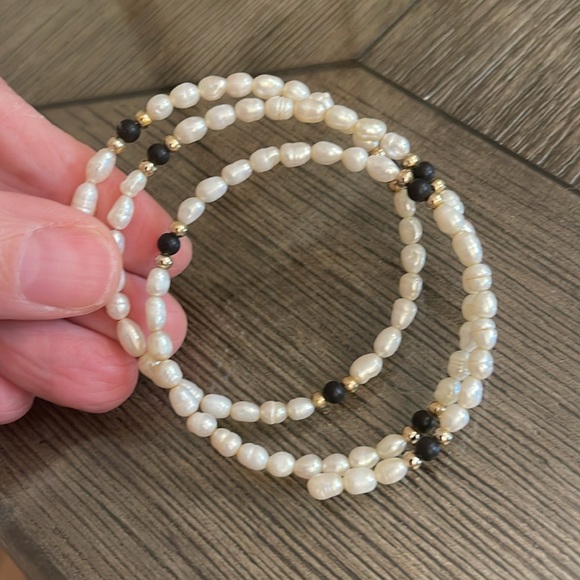 Vintage Fresh Water Pearl Memory Wire Bracelet 3 Strand - Picture 12 of 15